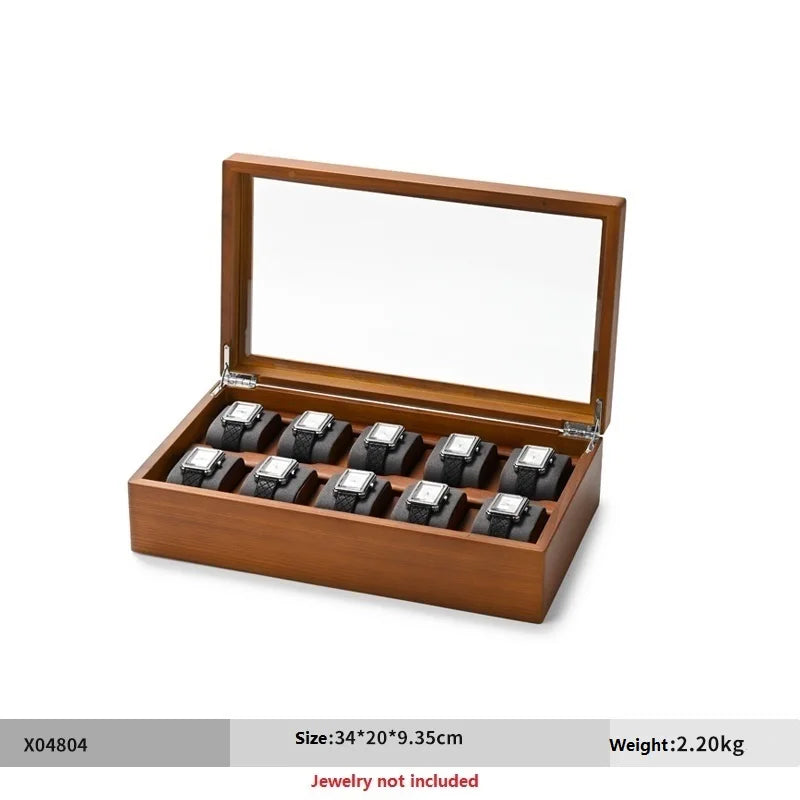 10-Grid Wooden Watch & Jewellery Box – Organizer for Men & Women